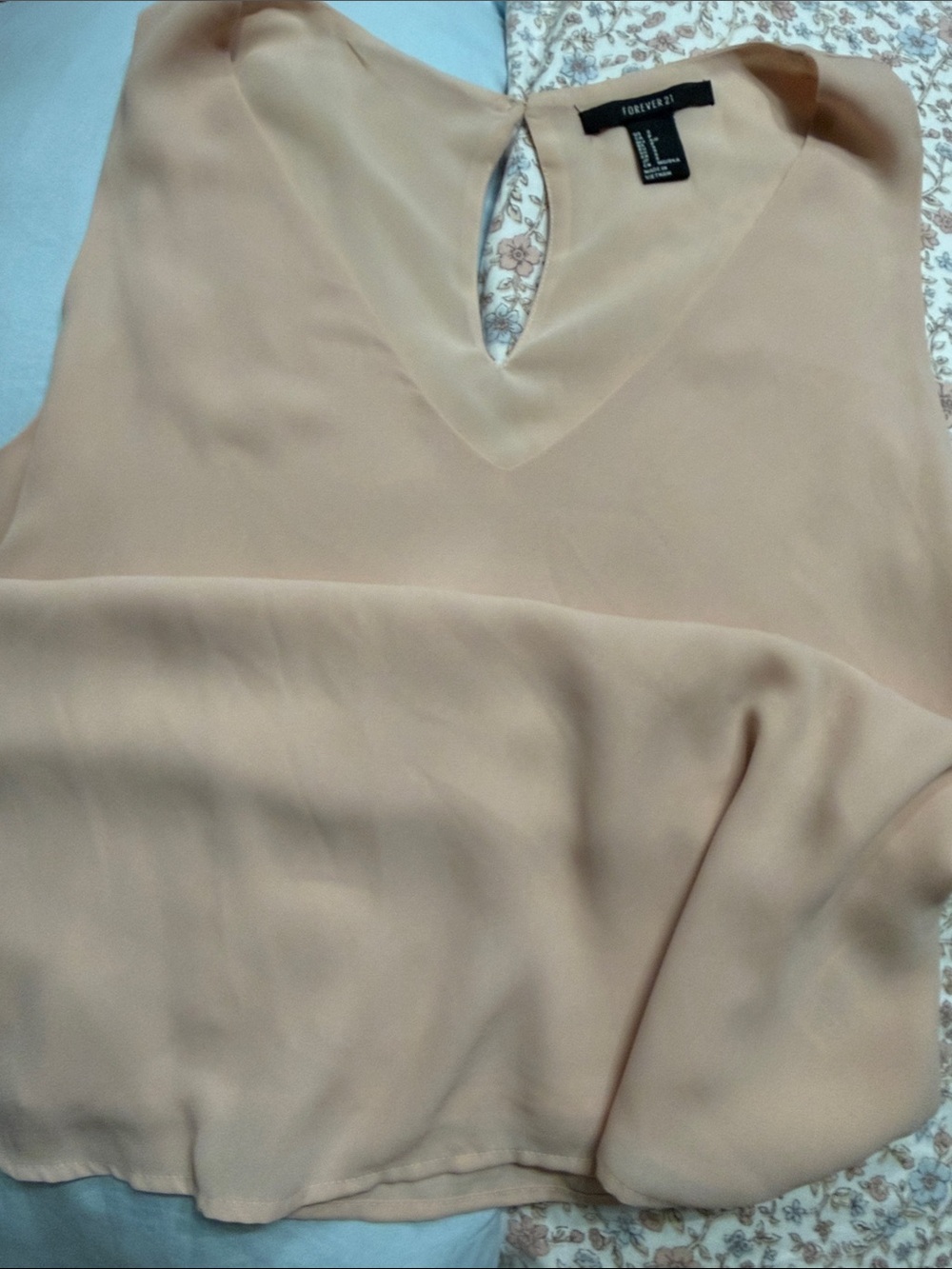 Forever 21 Beige V-Neck Sleeveless Tank with Keyhole